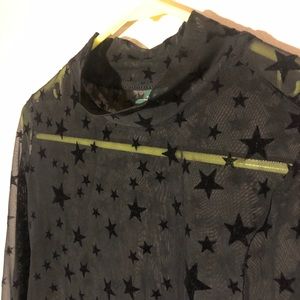 Sheer Star Print Mock Neck Top